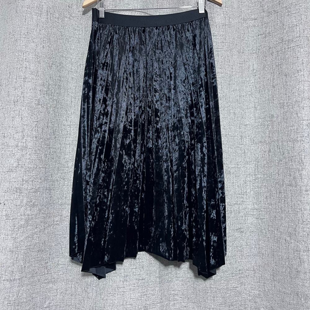 Max Studio Skirt Women Large Black Velvet‎ Pleated Goth Whimsigoth Fairy - Picture 2 of 5